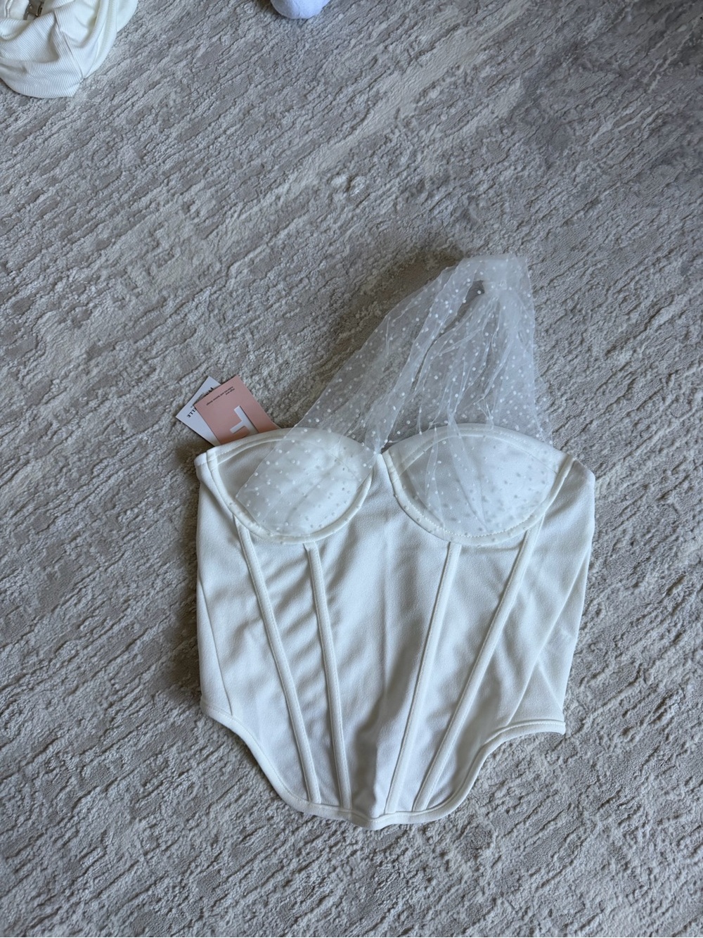 White Strapless Bustier with Sheer Dot Tulle Accent